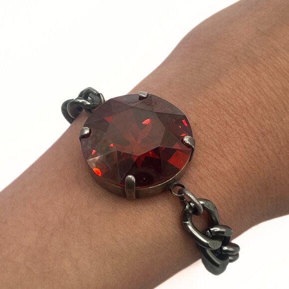 Handcrafted Large Siam Red Swarovski Crystal Chunky Chain Bracelet - Luxury Look - Picture 5 of 9